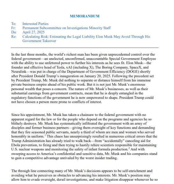 国尚策略 美参议院民主党人报告：马斯克以权谋私 涉嫌规避超20亿美元罚款